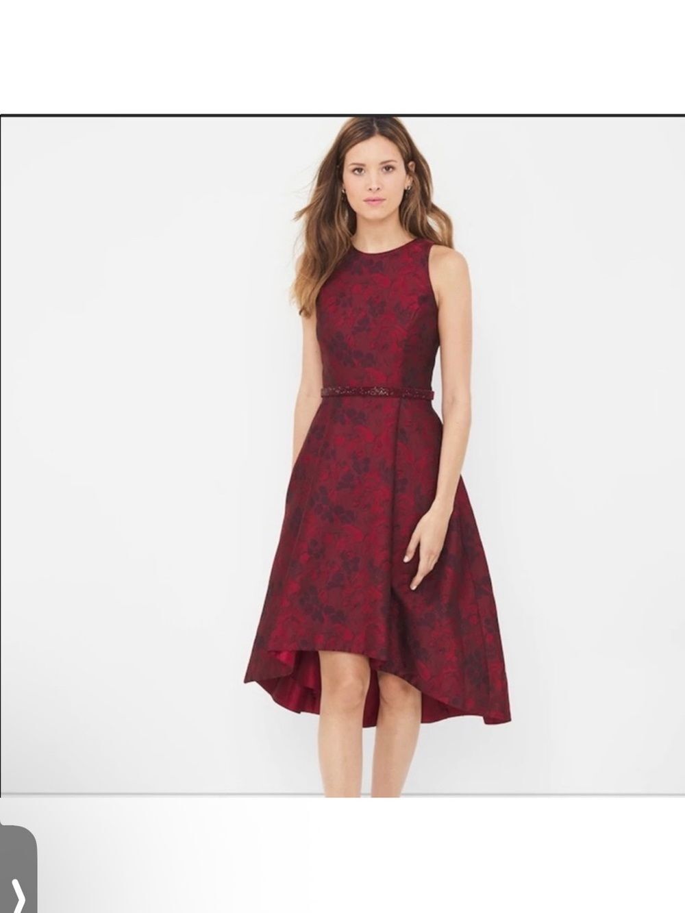 White House Black Market Burgundy and Black Floral Fit-and-Flare Midi Dress
